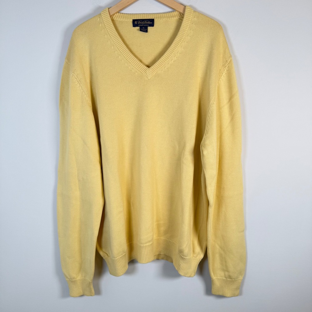 Brooks Brothers Supima Cotton V-Neck Pullover Sweater XL Butter Yellow Preppy